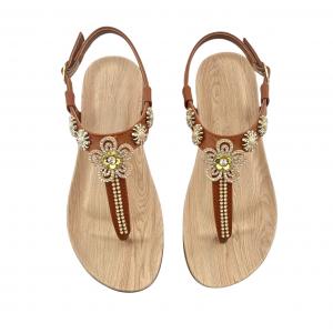 Bohemian Floral Rhinestone Toe-Ring Roman Sandals