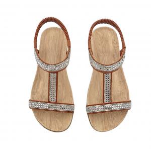 Bohemian Rhinestone Flat Elastic-Strap Sandals