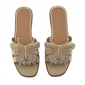 Butterfly Rhinestone Flat Slide Sandals