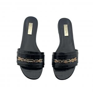 Flat slides with small gold buckle for outdoor wear