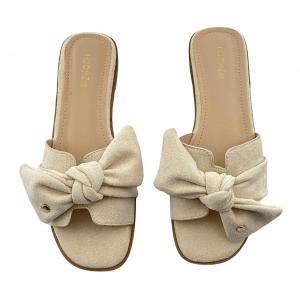 French-style bow suede slide sandals