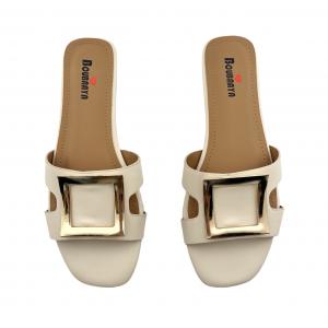 French-style square-buckle flat slides