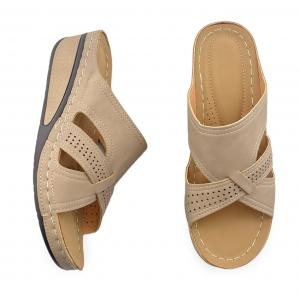 Laser-cut peep-toe wedge sandals (women's style)