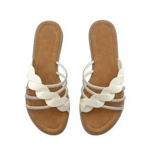 Outer-Wear Rhinestone Crisscross Flat Sandals (Flip-Flop Style)