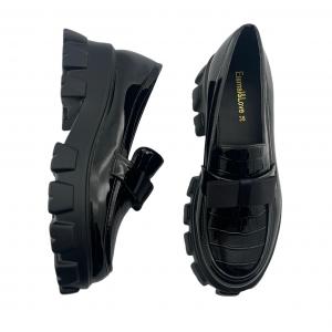 Platform Patent Leather Loafers with Bowknots