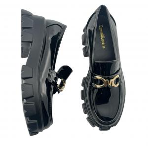 Platform Patent Leather Loafers with Metal Buckles