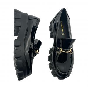 Platform Patent Leather Loafers with Metal Buckles