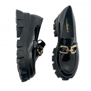 Platform Patent Leather Loafers with Metal Buckles