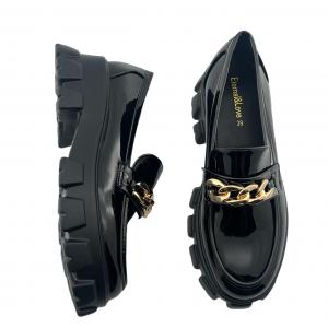 Platform Patent Leather Loafers with Metal Buckles
