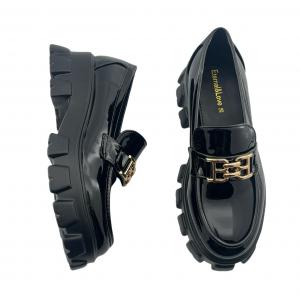 Platform Patent Leather Loafers with Metal Buckles