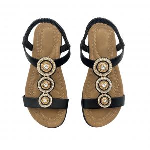 Vintage Rhinestone Beaded Elastic-Strap Roman Sandals