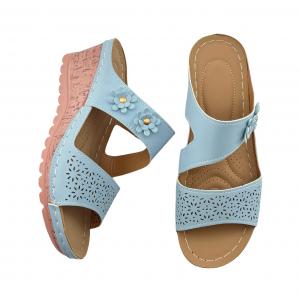 Wedge-Heel Casual Platform Sandals with Flower Cutouts, Breathable and Lightweight (Slip-On Style) 