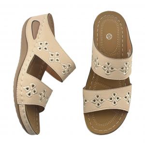 Women's Flip-Flop Wedge Slippers with Thick Soles, Breathable Design, Anti-Slip Feature and Embroidered Details