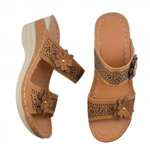 Women's Retro Floral Wedge Sandals with Rhinestones